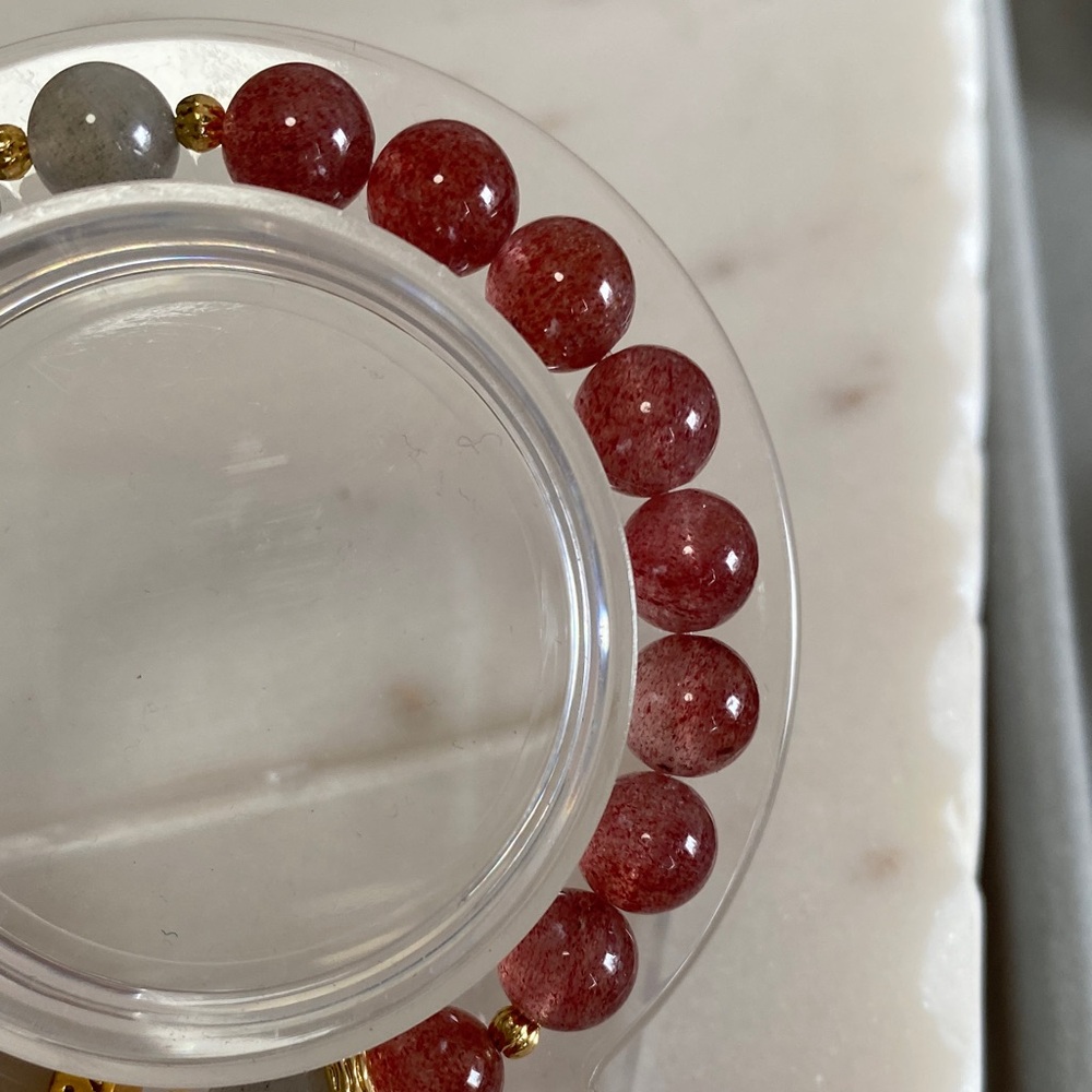 Agate Bangle & Strawberry Quartz Bracelet | Pink Crystal Hybrid Luxe ✨ - Picture 3 of 9
